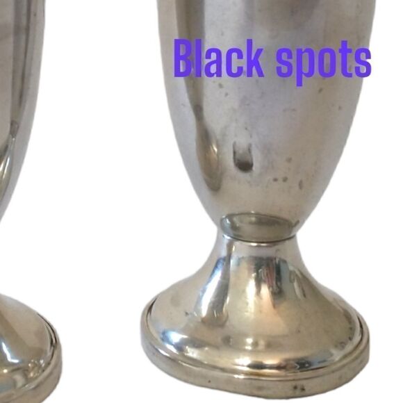 Web Pewter Salt Pepper Shaker Set Amber Glass Lined Weighted Vtg 80s Farmhouse. - Picture 7 of 16